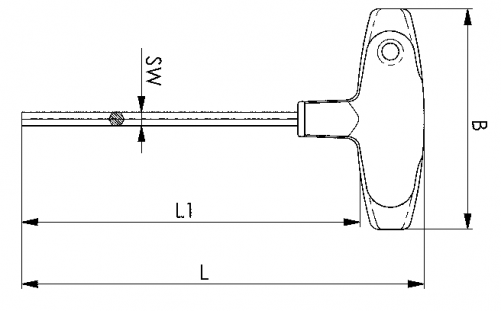 2.5mm X 100 N°906QE AMF® T-slot hexagonal screwdriver with ergonomic handle Part no. 49015
