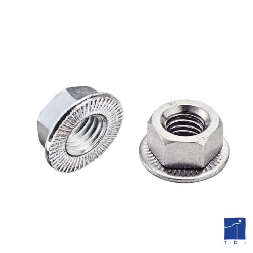 Hexagonal nut with integral grooved washer M8 X 1.25 steel cl.8 zinc alkaline white 8µ