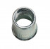 Crimp nut, reduced cylindrical head, knurled through M10, thickness to be crimped 0.8 to 3.5mm, white zinc-plated steel