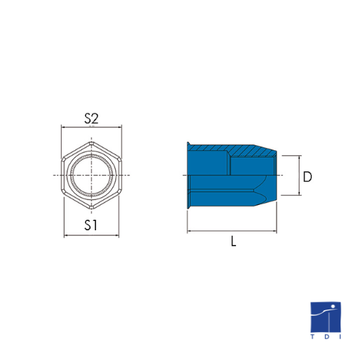 HEXAGONAL CRIMP NUT REDUCED HEAD OPEN BOTTOM M12 (1.0/4.0) REF -0311201216 BRALO ©