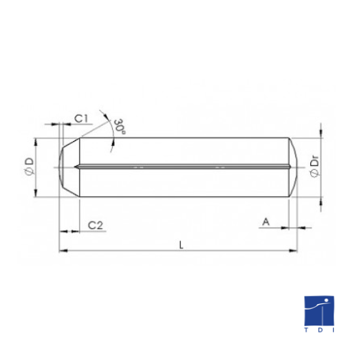 ISO 8744 2mm X 12mm S250 steel splined pin with progressive groove along entire length (through-going)