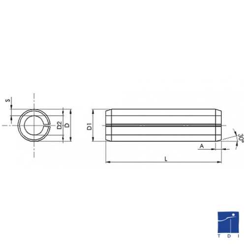 Hollow cylindrical «&nbsp;elastic&nbsp;» pin DIN 1481 1.5mm X 6mm thick A2 stainless steel