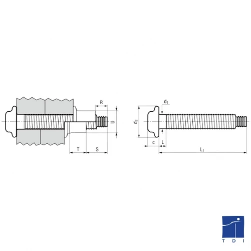 CURVED-HEAD STRUCTURAL RIVET WITH BASE 12 THICKNESS TO BE CRIMPED 35 TO 45 STEEL LAMELLAR COATING