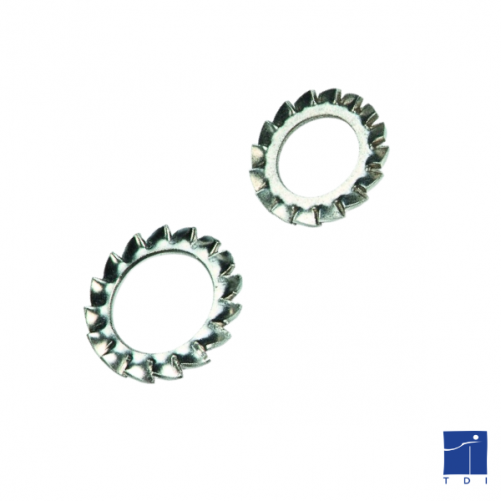 Washer with overlapping external teeth «&nbsp;flat form&nbsp;» DIN 6798A 4mm white zinc-plated steel