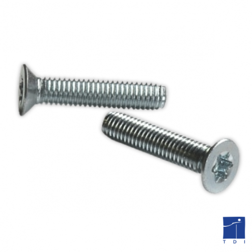 90° Pozidrive countersunk head machine screws DIN 7500M M6 X 1.00 X 35mm case-hardened steel white zinc plated