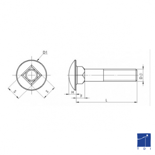 Round head square neck screws DIN 603 M8 X 1.25 X 110mm Stainless steel A2
