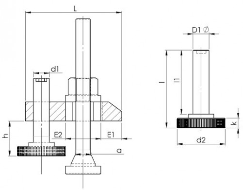 Straight flange with adjusting thread 26mm X 200mm steel