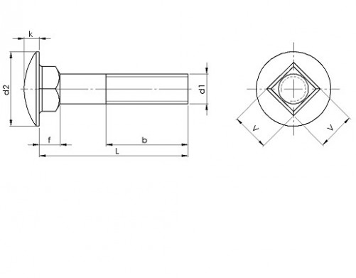 Round head square neck screws DIN 603 M10 X 1.50 X 45mm Stainless steel A2