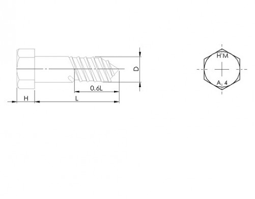 Hexagon head wood screws DIN 571 M6 X 65mm Stainless steel A4