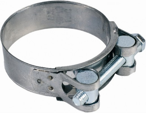 Stamped band and trunnion clamp Ø122 to 130mm white zinc-plated steel