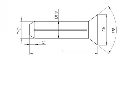 ISO 8747 2.5mm X 10mm mild steel XC10 countersunk fluted tip