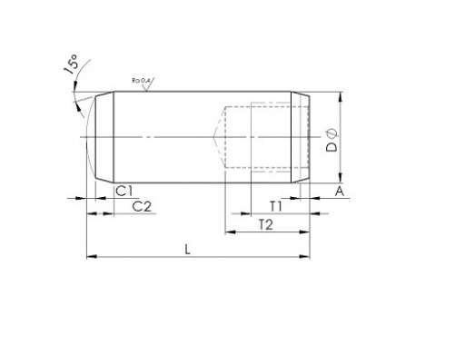 Hardened cylindrical pin with threaded hole DIN 7979D 14mm X 120mm steel
