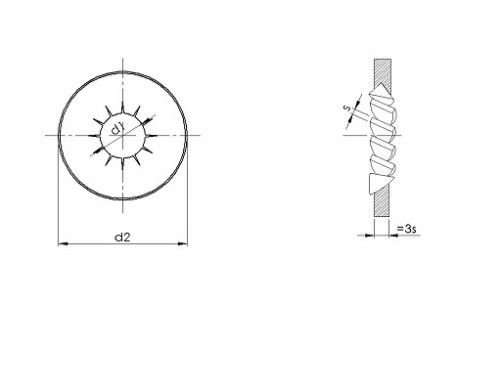 Washer with overlapping internal teeth «&nbsp;concave shape&nbsp;» NFE 27626 6mm-03L black nickel zinc plated steel reinforced