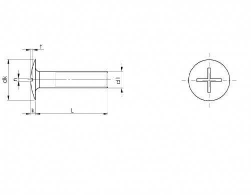Metal screws, large round head, cross-slotted (Poelier) NFE 25129 M10 X 1.50 X 30mm 30mm mild steel, white zinc-plated