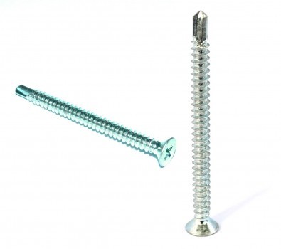 Self-drilling Phillips countersunk head tapping screw DIN 7504P M4.8 X 32mm case-hardened steel white zinc plated
