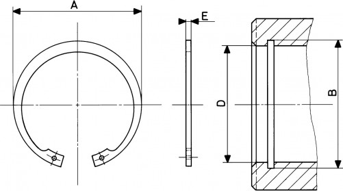 Internal circlips DIN 472 180mm steel XC75 phosphated