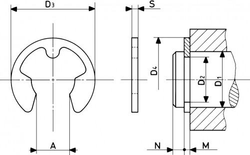 Circlips truarc « E » reinforced DIN 6799 8mm steel XC75 phosphated