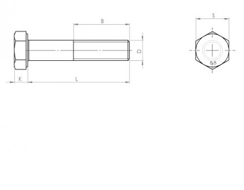 Partially threaded hexagonal head screw DIN 931 M20 X 2.50 X 100mm cl.8.8 hot-dip galvanized