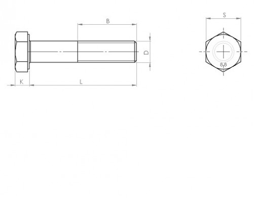 Partially threaded hexagonal head screw DIN 931 M16 X 2.00 X 120mm cl.8.8