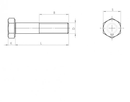 Fully threaded hexagon head screw DIN 961 M10 X 1.00 X 30mm cl.8.8