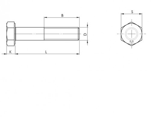Hexagonal head screw ISO 4014 M8 X 1.25 X 90mm cl.8.8 galvanized Ecotri®