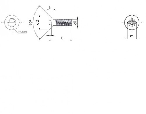 Countersunk head machine screws 90° 6 internal lobes DIN 7500M M3 X 0.50 X 12mm case-hardened steel white zinc plated