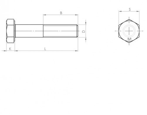Partially threaded hexagonal head screw DIN 931 M10 X 1.50 X 110mm cl.8.8 white zinc plated