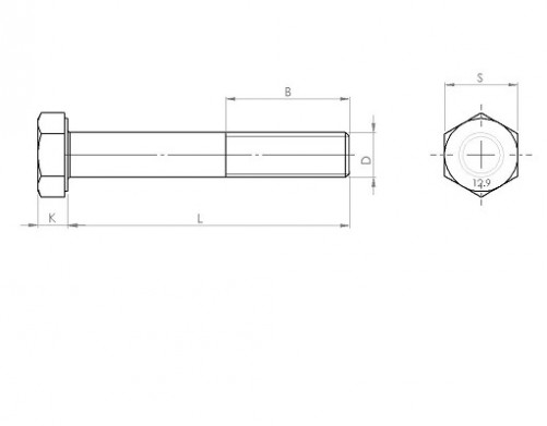 Partially threaded hexagon head screw DIN 931 M12 X 1.75 X 45mm cl.12.9