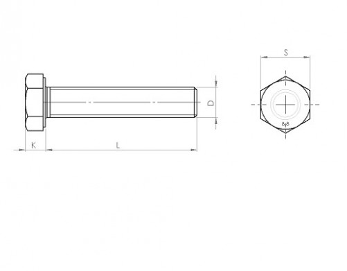 Hexagonal head screw fully threaded DIN 933 M20 X 2.50 X 50mm cl.8.8 zinc plated white