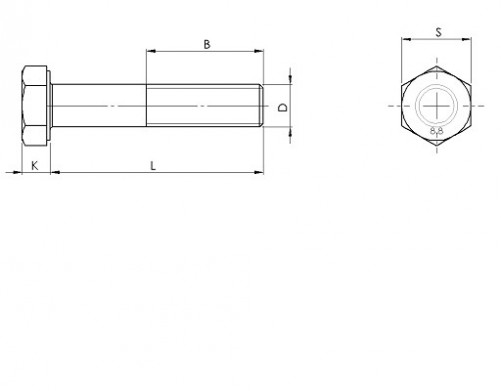 Partially threaded hexagonal head screw DIN 931 M5 X 0.80 X 50mm cl.8.8 zinc plated Ecotri®
